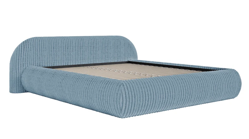 Gepolstertes Bett 140x200 cm Shels Low, blau, dicker Cordstoff