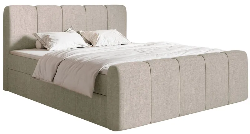 Kontinentales Bett 160x200 cm Cloudy II mit Stauraum und Topper, grau-brauner hydrophober Chenillestoff