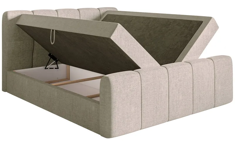 Kontinentales Bett 160x200 cm Cloudy II mit Stauraum und Topper, grau-brauner hydrophober Chenillestoff