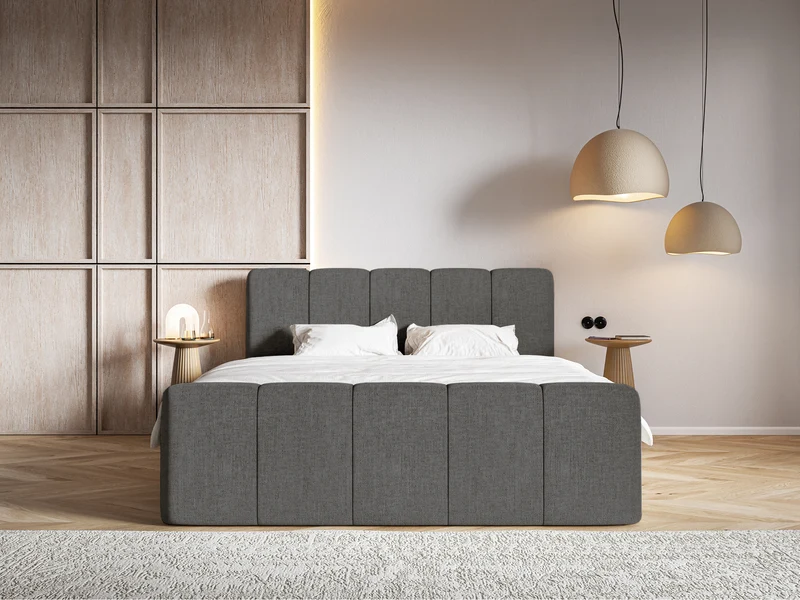 Kontinentales Bett 200x200 cm Cloudy II mit Stauraum und Topper, dunkelgrauer hydrophober Chenillestoff
