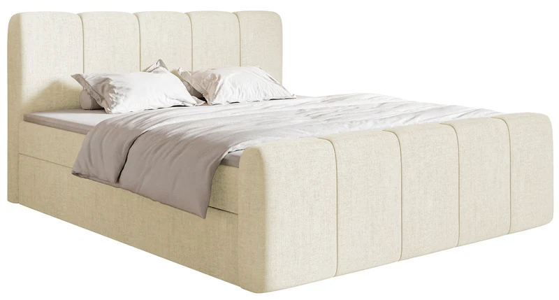 Kontinentales Bett 180x200 cm Cloudy II mit Stauraum und Topper, cremefarbenes hydrophobes Chenille