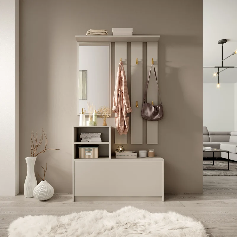 Yesfir Flur-Set mit Schuhschrank und Haken, 85 cm, Kaschmirfarben