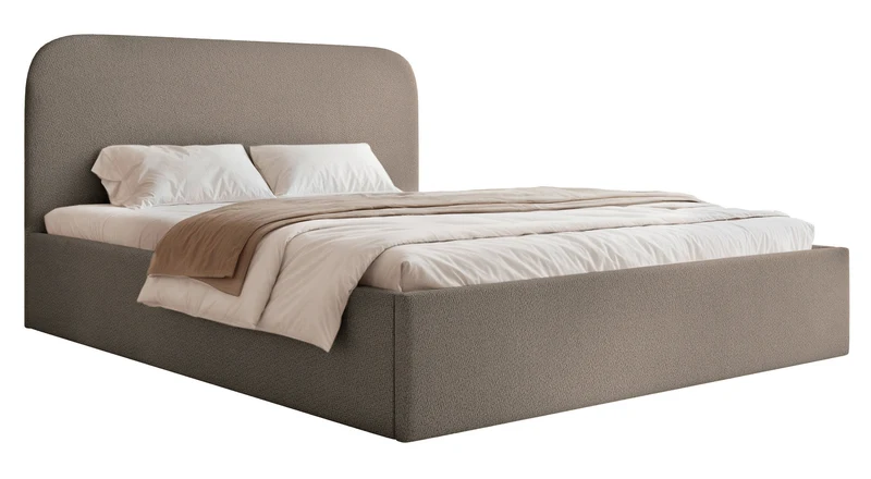 Polsterbett 160x200 cm Sonvivo mit Bettkasten, hellbrauner Chenille-Bezug, Metallrahmen