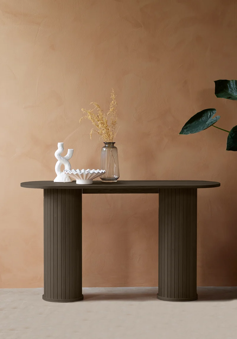 Gativel-Konsole 130 cm, Lamellen, gebrannter Eichenholzton