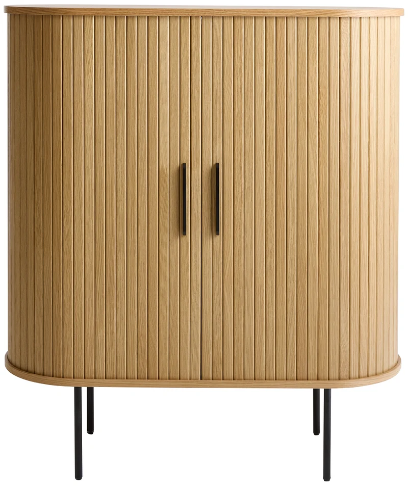Hohe Kommode Gativel 100 cm mit Gläserhaltern, Lamellen in natürlicher Eiche