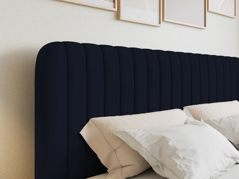 Kontinentalbett 160x200 cm Saliano mit Stauraum und Topper, Samt in Marineblau