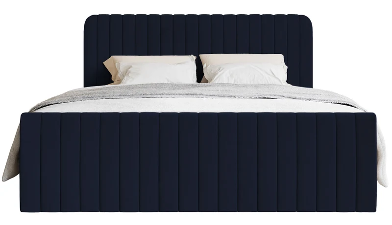 Kontinentalbett 160x200 cm Saliano mit Stauraum und Topper, Samt in Marineblau