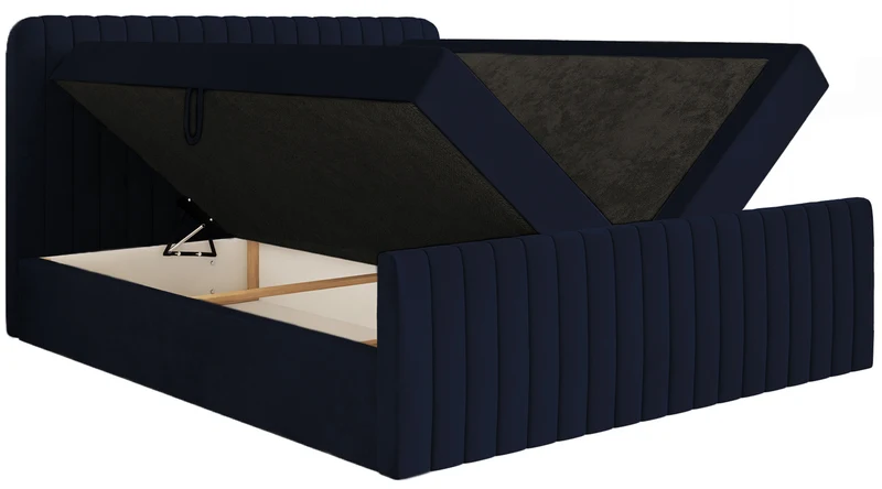 Kontinentalbett 160x200 cm Saliano mit Stauraum und Topper, Samt in Marineblau