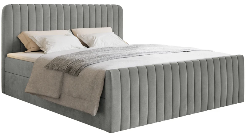 Kontinentales Bett 200x200 cm Saliano mit Stauraum und Topper, grauer Samt