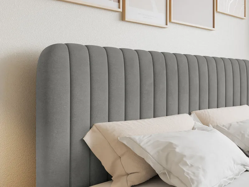 Kontinentales Bett 200x200 cm Saliano mit Stauraum und Topper, grauer Samt