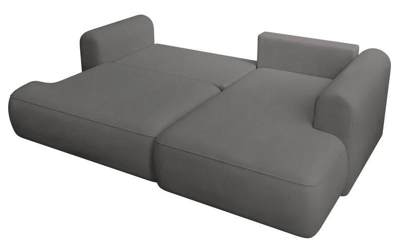 Ecksofa mit Schlaffunktion Ovo mini, L-förmig, rechtsseitig, mit Stauraum, dunkelgrauer Chenille-Stoff, pflegeleicht