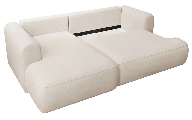 Ecksofa mit Schlaffunktion Ovo mini, L-förmig, linksseitig, mit Stauraum, cremefarben, pflegeleichter Chenille-Stoff