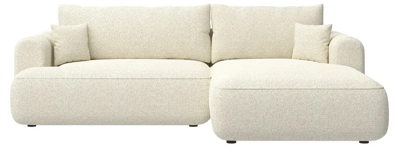 Ecksofa mit Schlaffunktion Ovo, L-förmig, hellbeige Geflecht, rechtsseitig