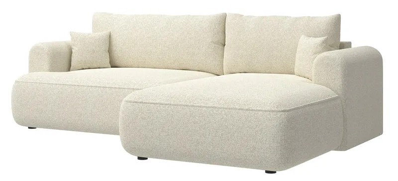 Ecksofa mit Schlaffunktion Ovo, L-förmig, hellbeige Geflecht, rechtsseitig
