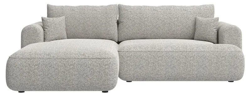 Ecksofa mit Schlaffunktion Ovo, L-förmig, grau-beige Geflecht, linksseitig