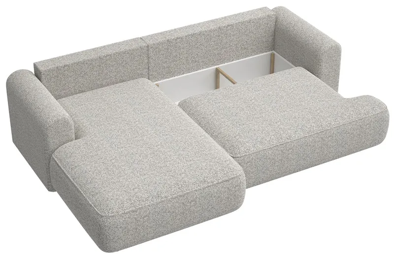 Ecksofa mit Schlaffunktion Ovo, L-förmig, grau-beige Geflecht, linksseitig