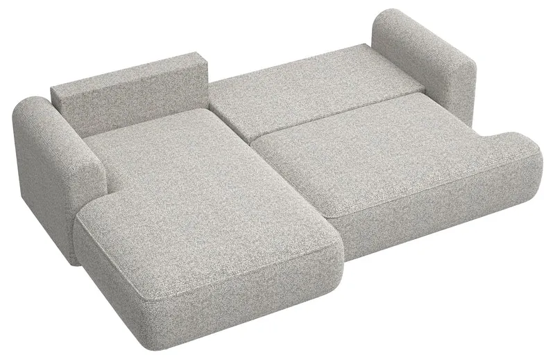Ecksofa mit Schlaffunktion Ovo, L-förmig, grau-beige Geflecht, linksseitig
