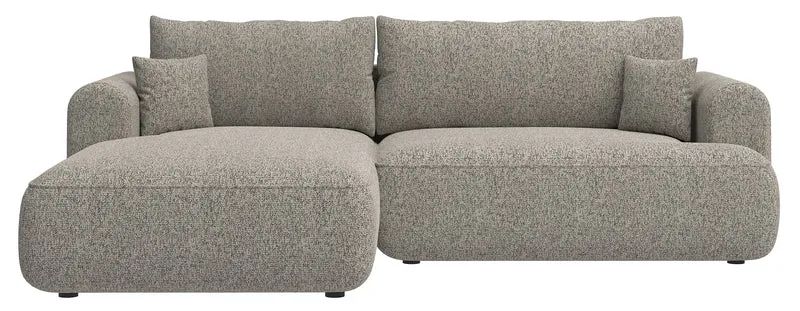 Ecksofa mit Schlaffunktion Ovo, L-förmig, dunkelbeige Flechtoptik, linksseitig