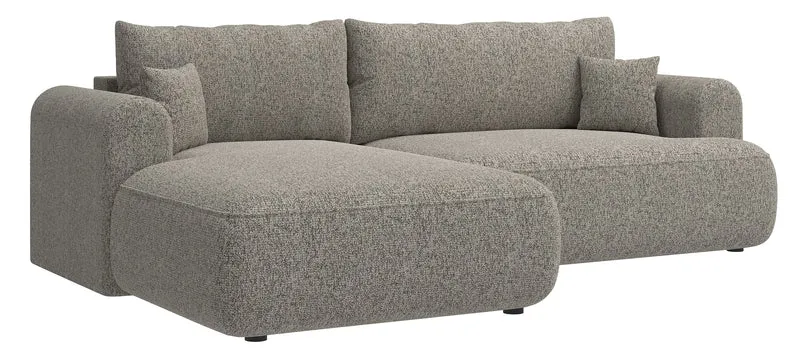 Ecksofa mit Schlaffunktion Ovo, L-förmig, dunkelbeige Flechtoptik, linksseitig