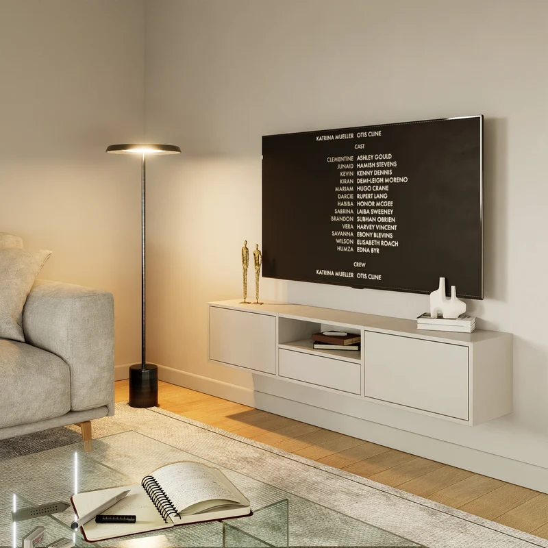Hängender TV-Schrank Framme mit drei Klappen und Fach, 150 cm, Kaschmir