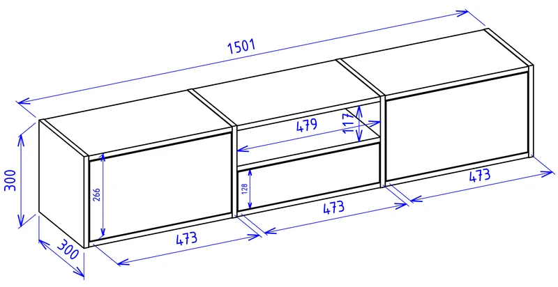 Hängender TV-Schrank Framme mit drei Klappen und Fach, 150 cm, Kaschmir
