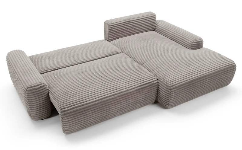 Ecksofa mit Schlaffunktion Alferia, L-förmig, mit Stauraum, hellbeige Cord, rechtsseitig