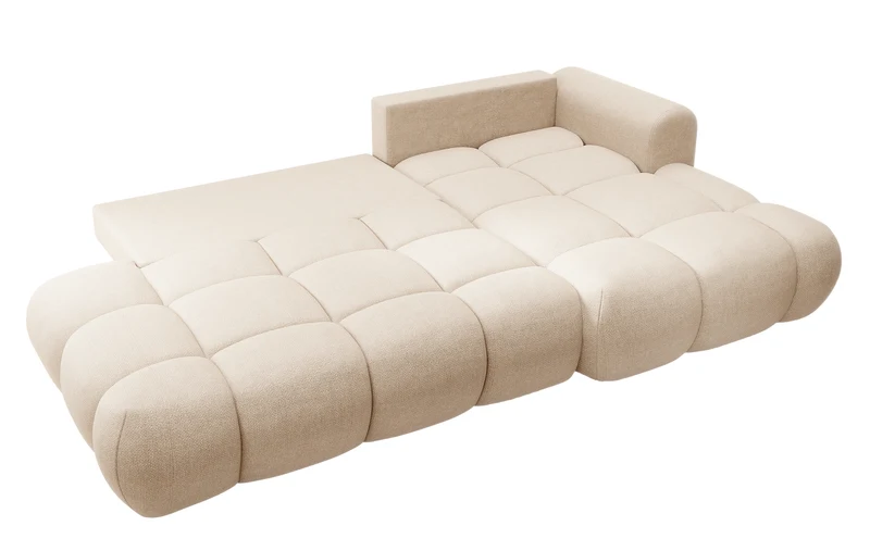 Ecksofa mit Schlaffunktion Ombo, beige, L-förmig, mit Stauraum, aus pflegeleichtem Flechtstoff, rechtsseitig