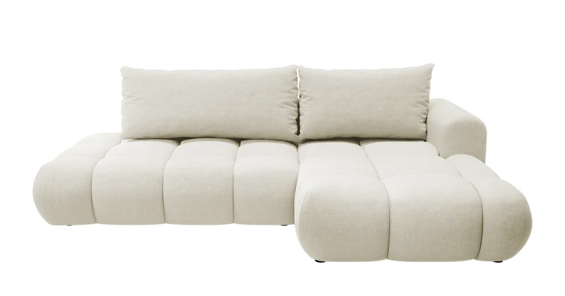 Ecksofa mit Schlaffunktion Ombo, cremefarben, L-förmig, mit Stauraum, in leicht zu reinigendem Flechtstoff, rechtsseitig