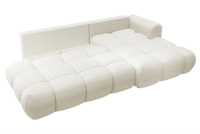 Ecksofa mit Schlaffunktion Ombo, cremefarben, L-förmig, mit Stauraum, in leicht zu reinigendem Flechtstoff, rechtsseitig