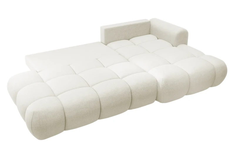 Ecksofa mit Schlaffunktion Ombo, cremefarben, L-förmig, mit Stauraum, in leicht zu reinigendem Flechtstoff, rechtsseitig