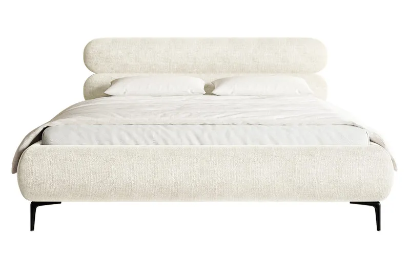 Polsterbett 160x200 cm Roule, cremefarbener Chenille-Stoff, schwarze Füße