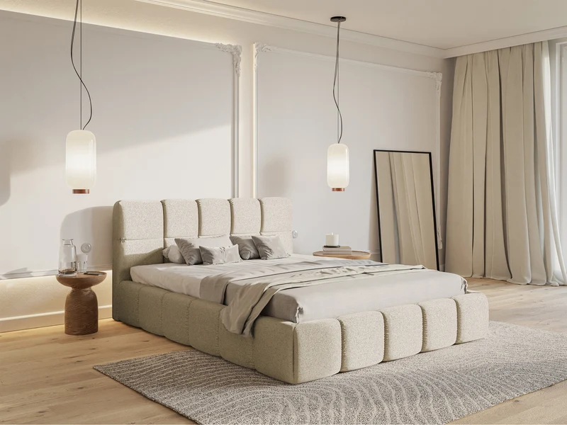 Polsterbett 160x200 cm Cloudy hellbeige Chenille wasserabweisend