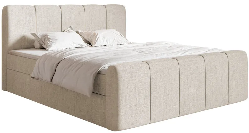 Kontinentalbett 140x200 cm Cloudy II mit Stauraum und Topper, hellbeige Chenille, hydrophob