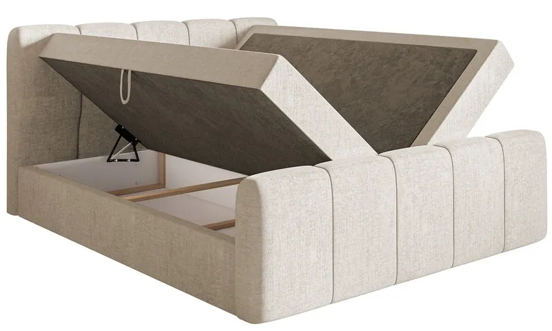 Kontinentalbett 140x200 cm Cloudy II mit Stauraum und Topper, hellbeige Chenille, hydrophob