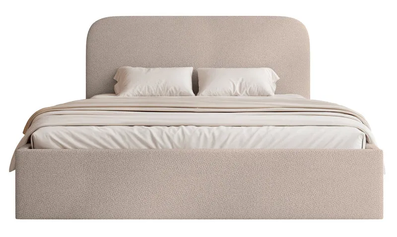 Polsterbett 160x200 cm Sonvivo mit Bettkasten, beige Chenille, Metallrahmen