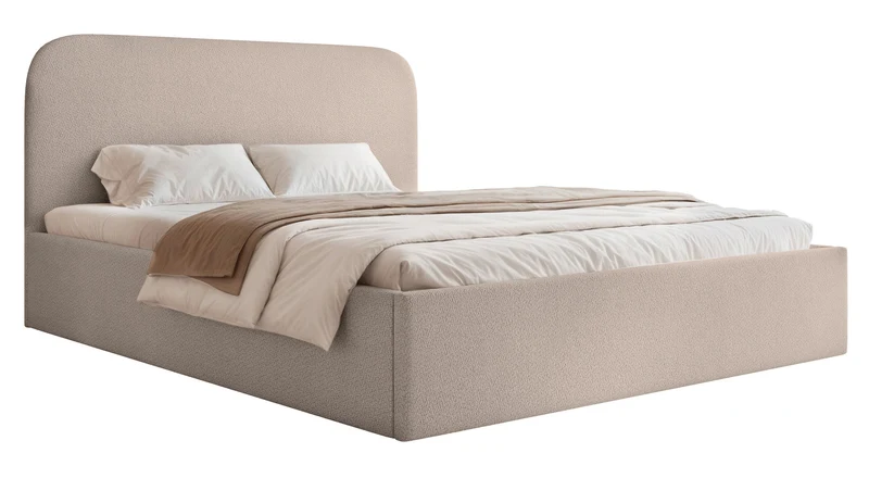 Polsterbett 140x200 cm Sonvivo mit Bettkasten, beige Chenille, Metallrahmen