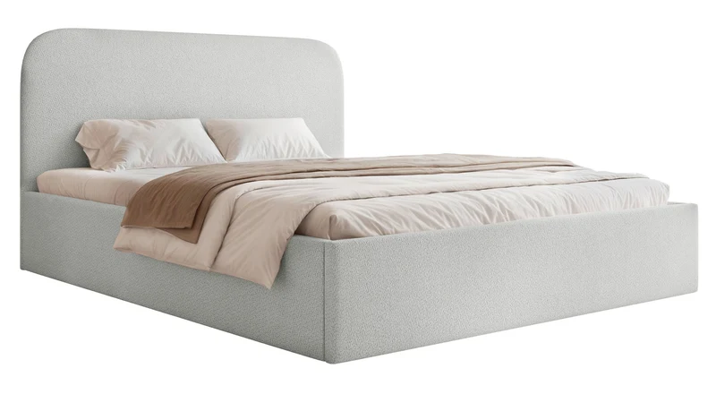 Gepolstertes Bett 160x200 cm Sonvivo mit Bettkasten, hellgrauer Chenille-Bezug, Metallrahmen