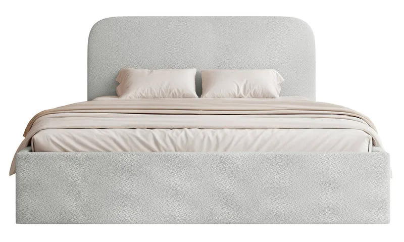 Gepolstertes Bett 160x200 cm Sonvivo mit Bettkasten, hellgrauer Chenille-Bezug, Metallrahmen