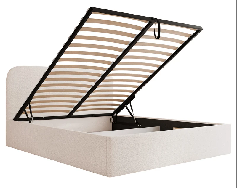Gepolstertes Bett 160x200 cm Sonvivo mit Bettkasten, cremefarben, Chenille, Metallrahmen