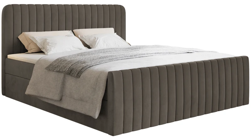 Kontinentales Bett 200x200 cm Saliano mit Stauraum und Topper, brauner Samt