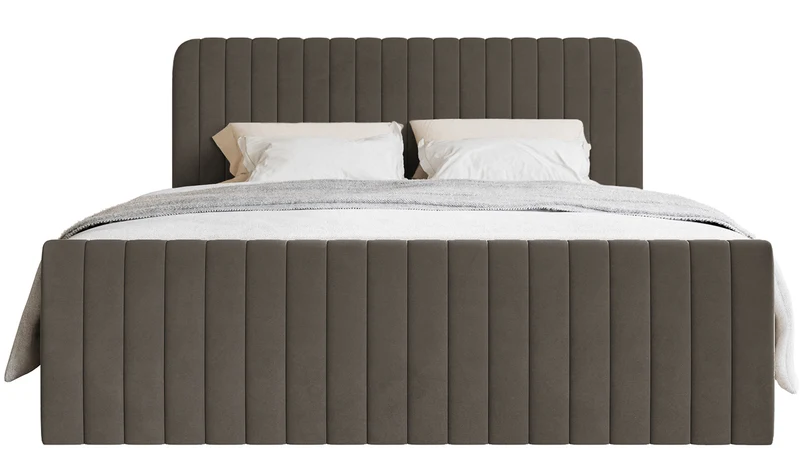 Kontinentales Bett 200x200 cm Saliano mit Stauraum und Topper, brauner Samt