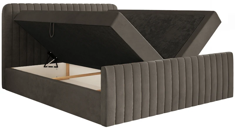 Kontinentales Bett 200x200 cm Saliano mit Stauraum und Topper, brauner Samt