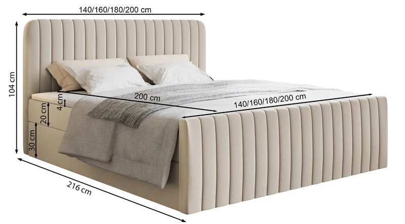 Kontinentalbett 140x200 cm Saliano mit Stauraum und Topper, brauner Samt