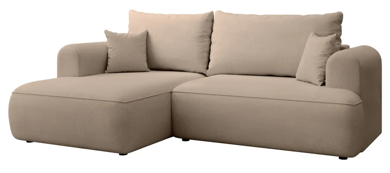 Ecksofa mit Schlaffunktion Ovo mini, L-förmig, linksseitig, mit Stauraum, beige Chenille, pflegeleicht