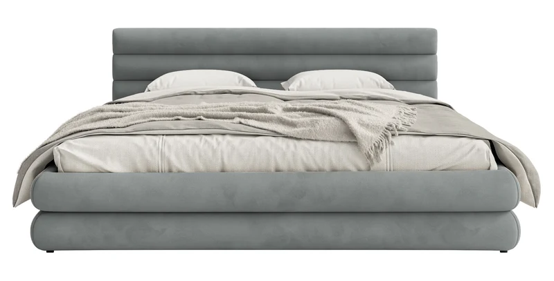 Polsterbett 140x200 cm Alegre mit Bettkasten, grau, wasserabweisender, pflegeleichter Samt, Metallrahmen