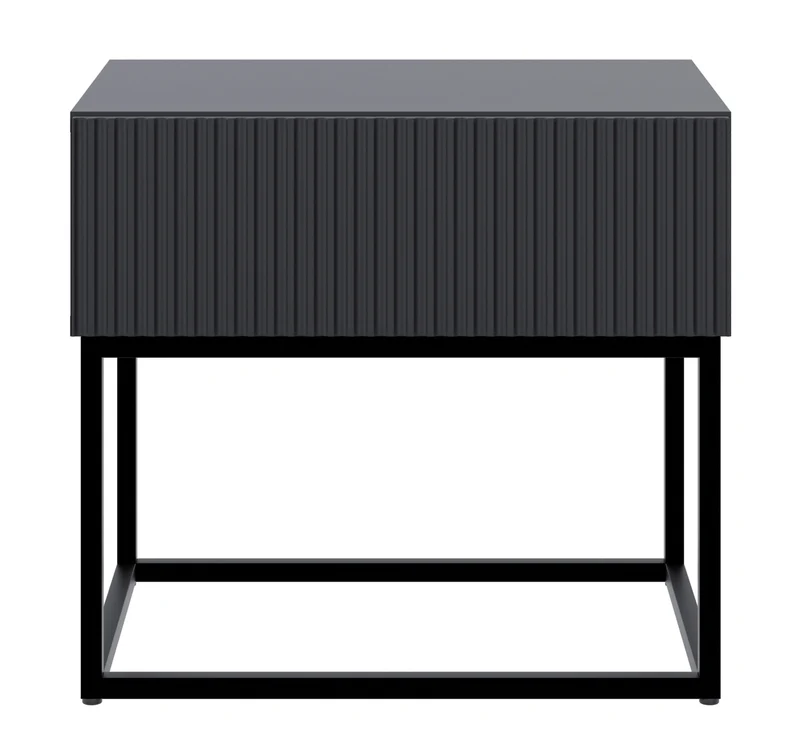 Nachttisch Veldio mit gefräster Front und Schublade 50 cm Schwarz mit schwarzen Beinen