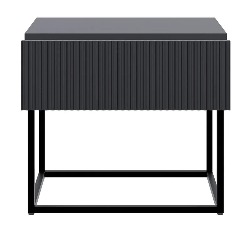 Nachttisch Veldio mit gefräster Front und Schublade 50 cm Schwarz mit schwarzen Beinen