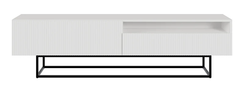 TV-Schrank Veldio mit gefräster Front und Nische, 175 cm, Weiß mit schwarzen Beinen