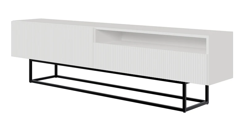 TV-Schrank Veldio mit gefräster Front und Nische, 175 cm, Weiß mit schwarzen Beinen