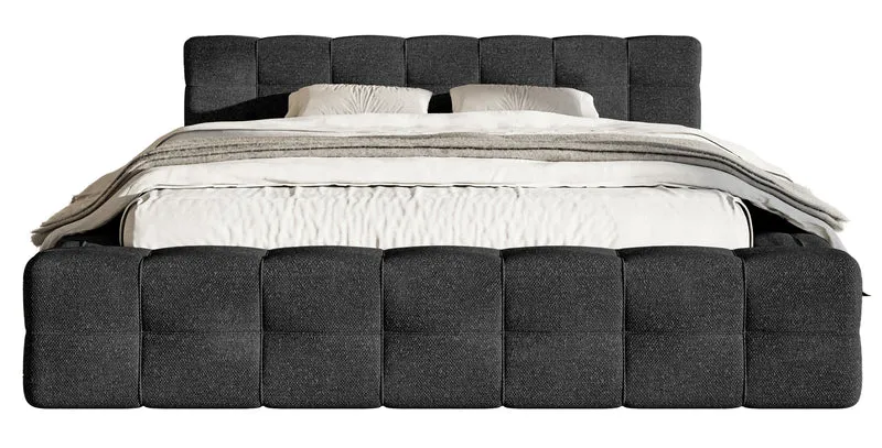 Gepolstertes Bett Puffly 140x200 cm mit Stauraum, Metallrahmen schwarz, Chenille